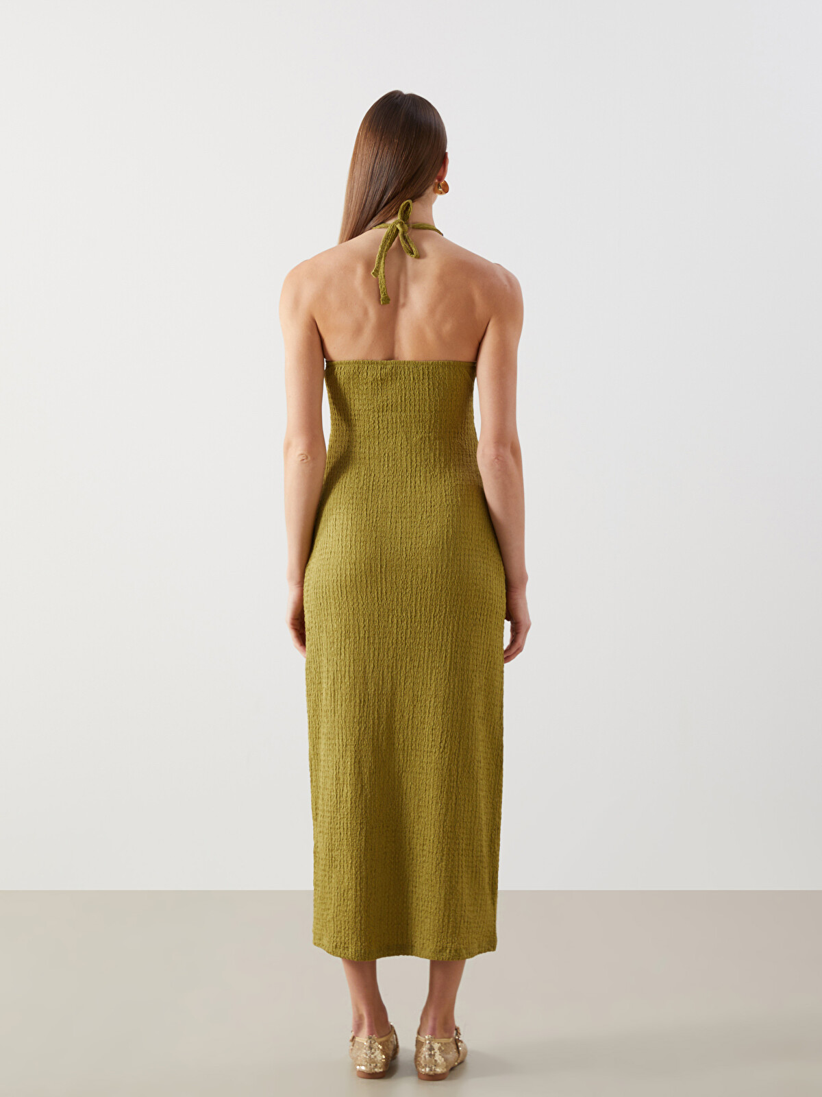 LCW Vision Halter Neck Textured Dress - S5I956Z8-QYR | LC Waikiki