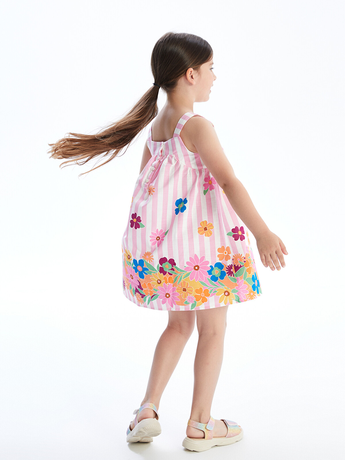 LCW Kids Floral Girls' Linen Blend Dress - S5IC10Z1-LHK | LC Waikiki