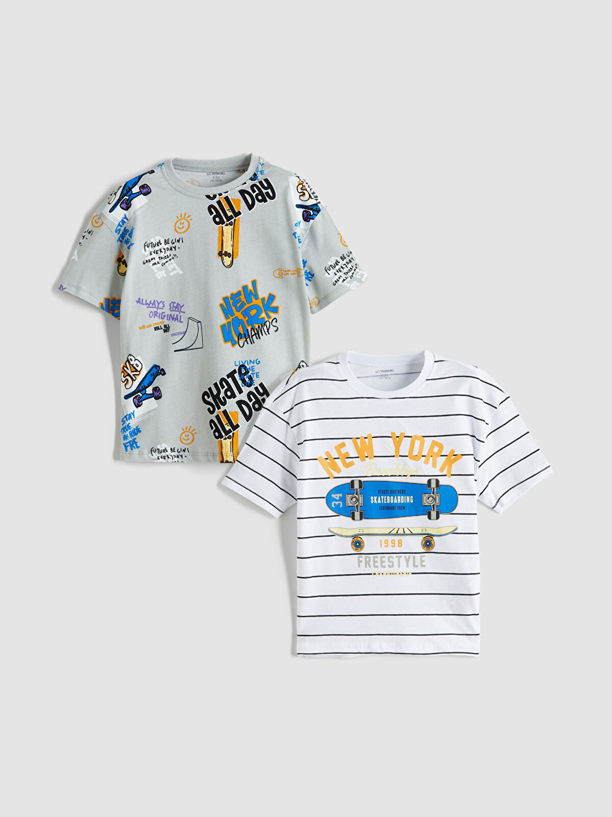 LCW baby Beyaz Bisiklet Yaka Çizgili Erkek Çocuk Tişört 2'li