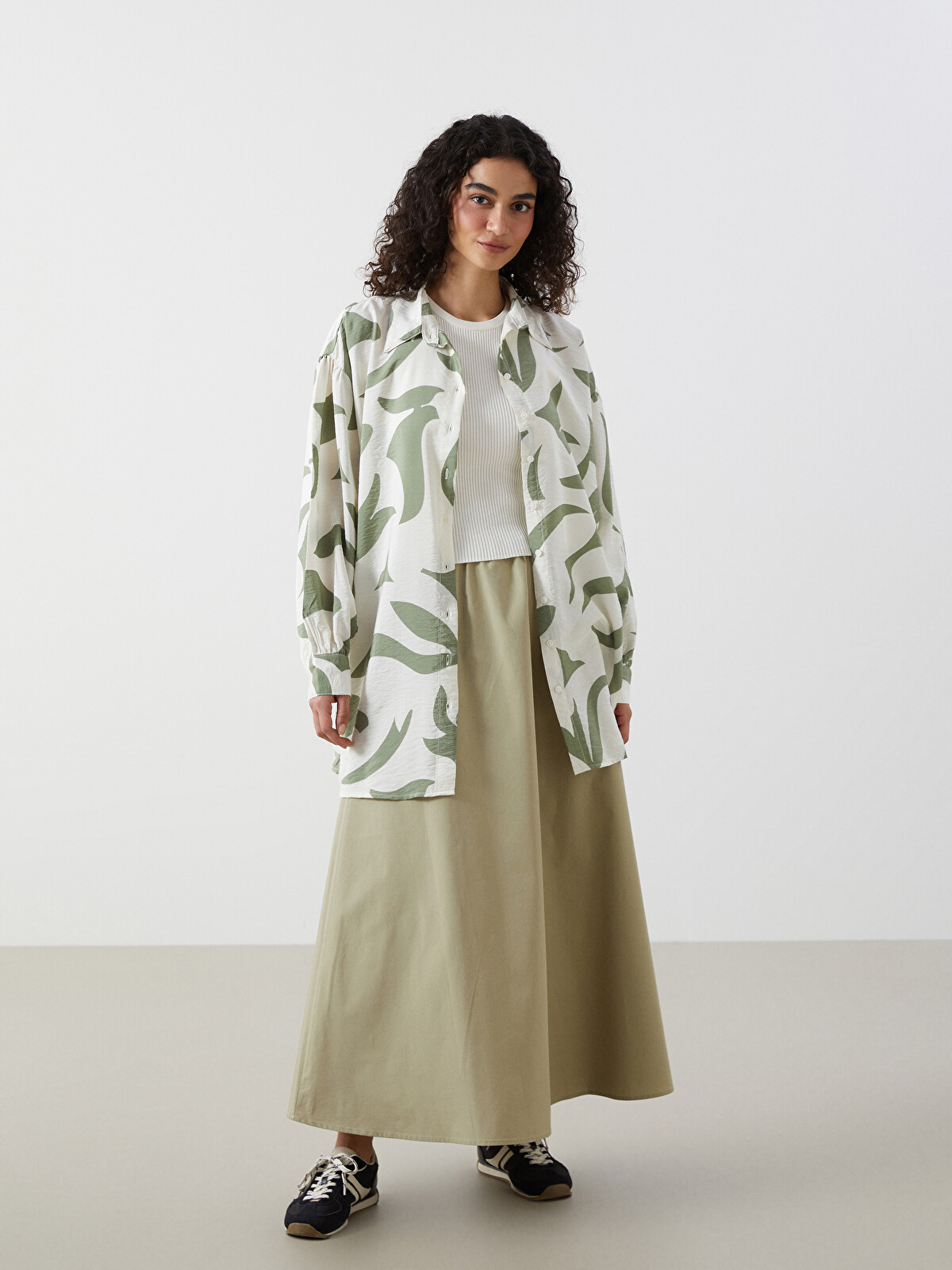 LCW Modest Yeşil Poplin Düz Uzun Kadın Etek - S5IE81Z8-LVB | LCW