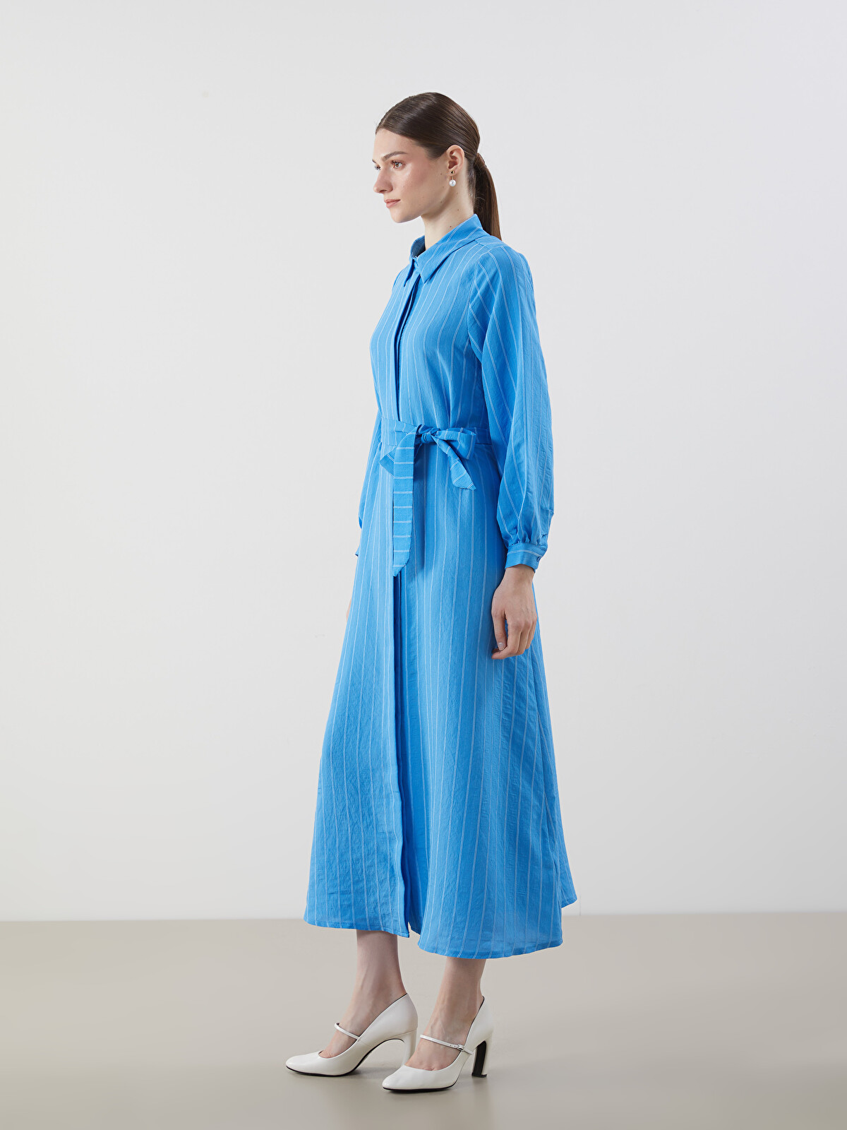 LCW Modest Çizgili Kadın Gömlek Elbise - S5IE83Z8-LEN | LC Waikiki