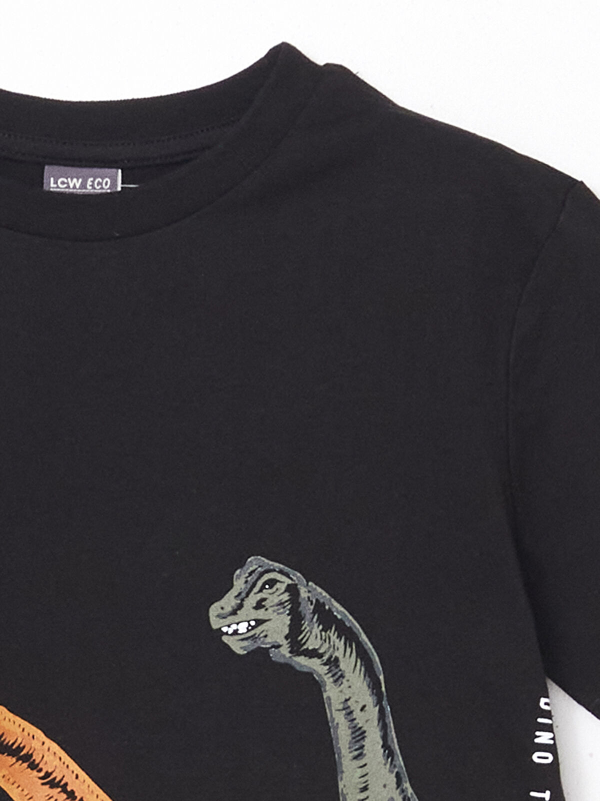 LCW ECO Siyah Bisiklet Yaka Dinozor Baskılı Erkek Çocuk Tişört