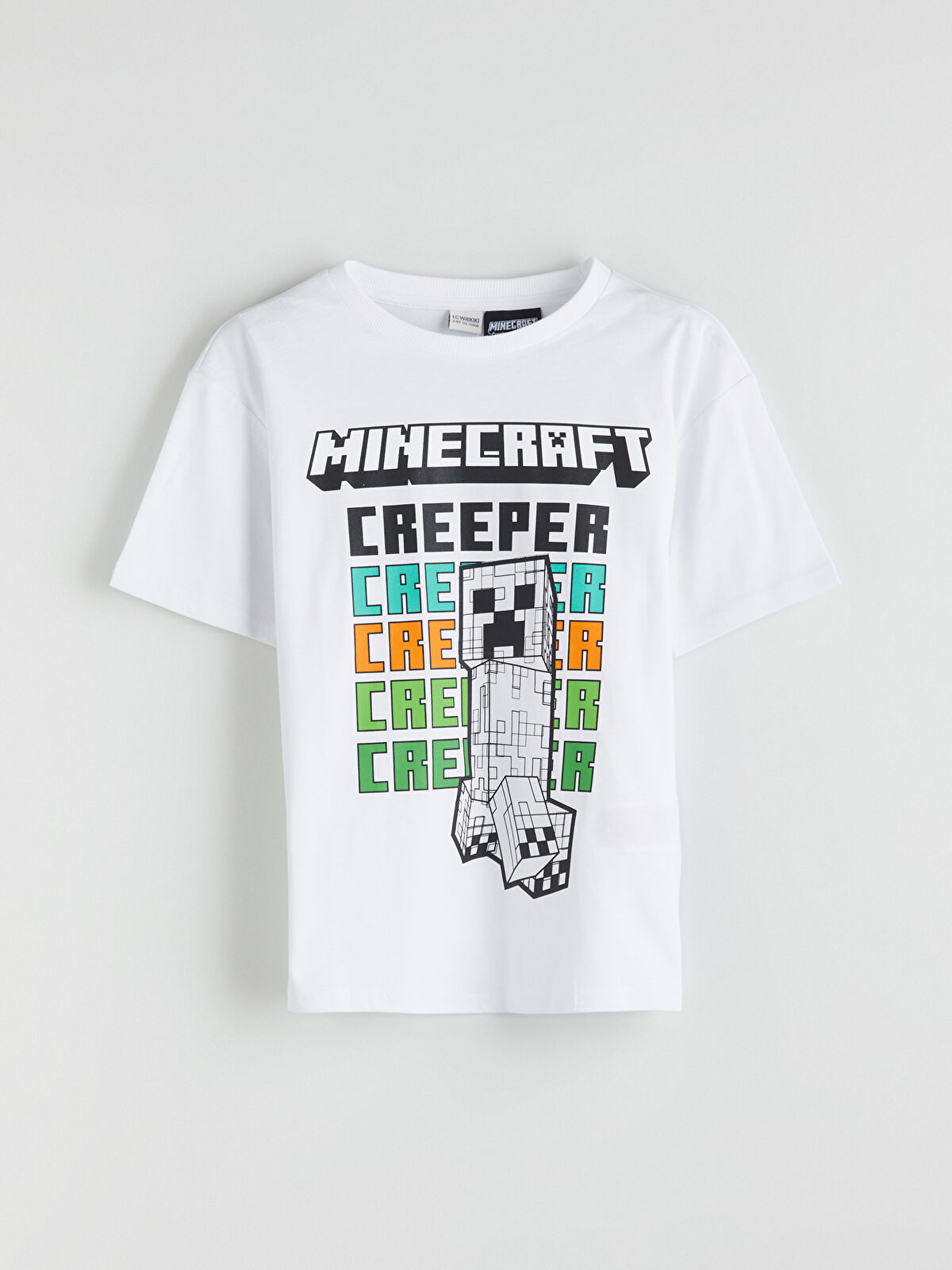 LCW Kids Beyaz Bisiklet Yaka Minecraft Baskılı Erkek Çocuk Tişört