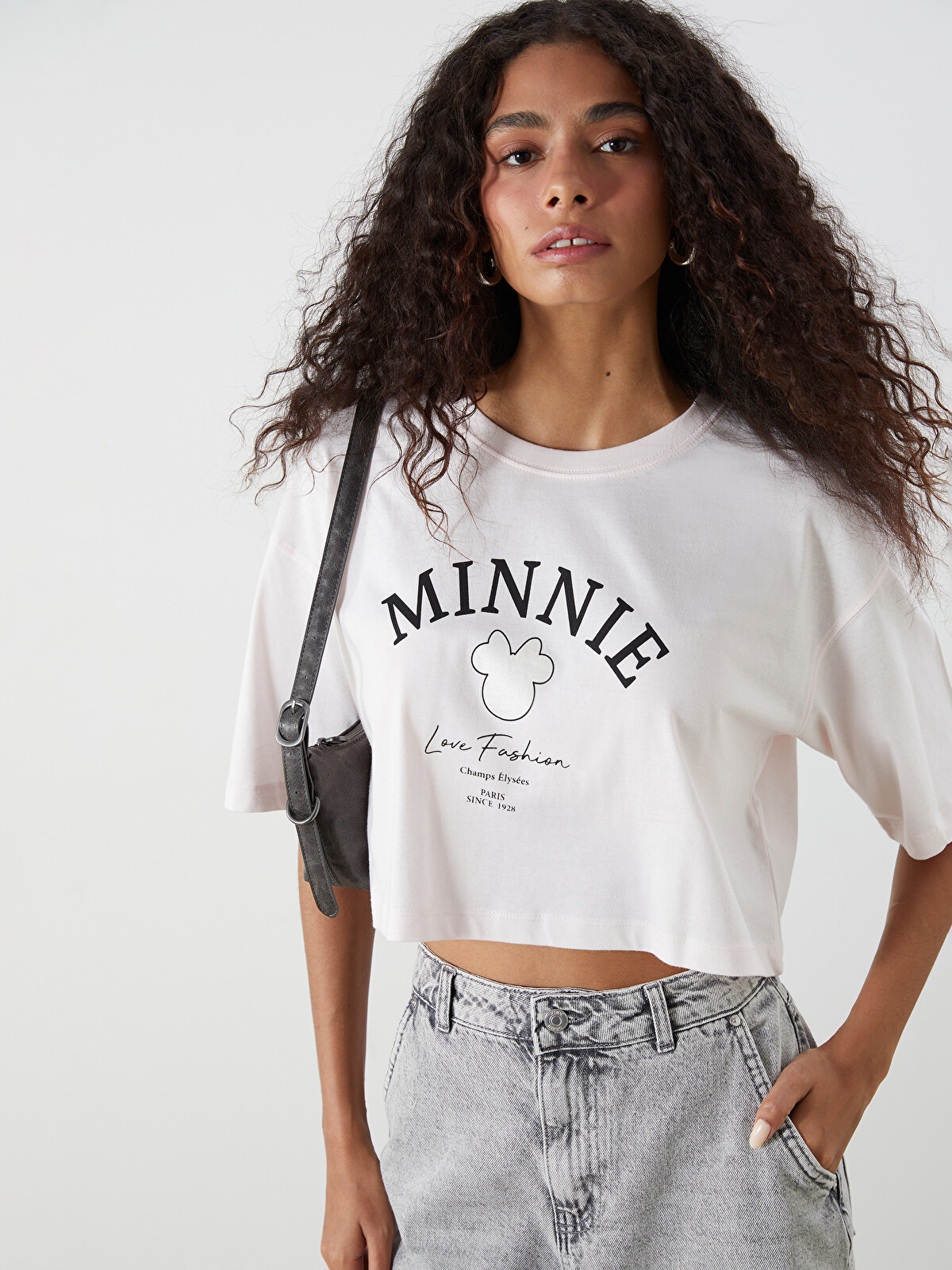 LCWAIKIKI Classic Crop Top imprimat Minnie Mouse cu guler rotund