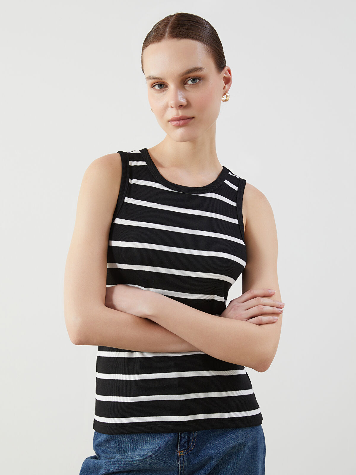 LCW Comfort Bisiklet Yaka Çizgili Kadın Atlet