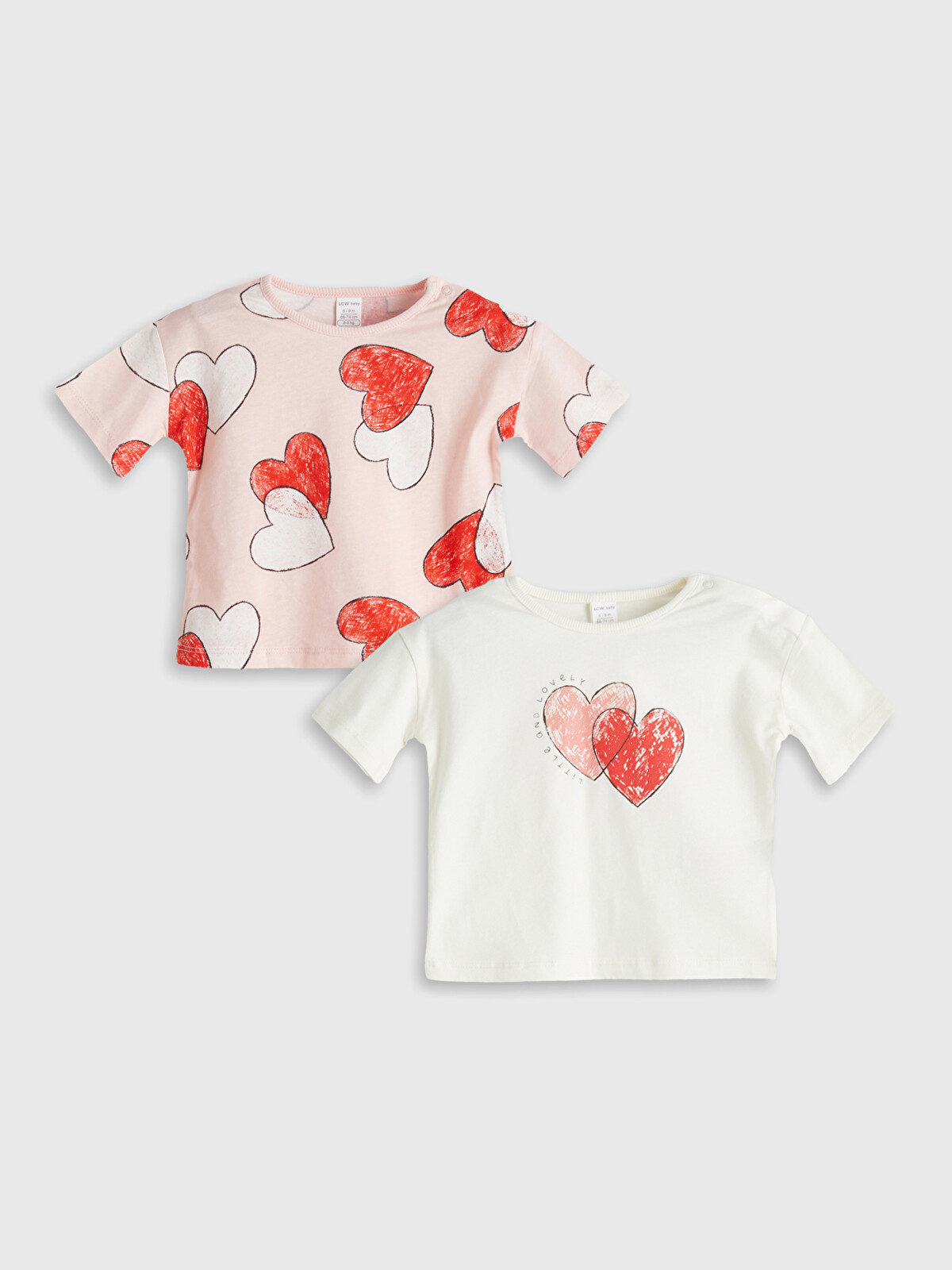 LCW baby Heart Printed Baby Girls' T-shirt 2 Pack - S5J376Z1-YG7