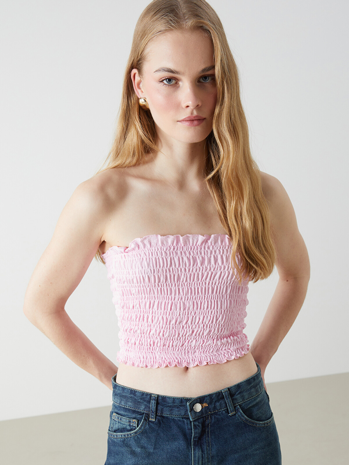 LCW ECO Top Crop Texturat Fără Bretele pentru Femei - S5J617Z8-KKG