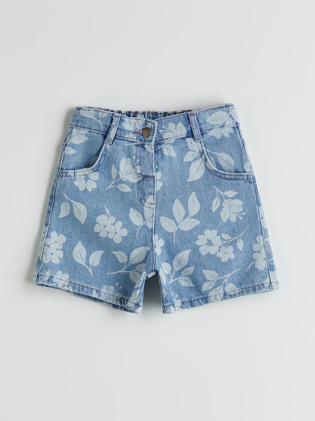 LCW Kids Beli Ayarlanabilir Lastikli Çiçekli Kız Çocuk Jean Şort