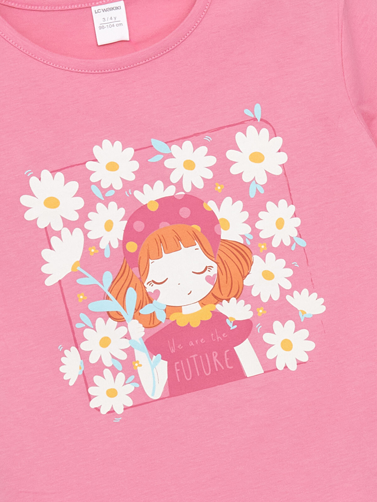 LCW Kids Pembe Bisiklet Yaka Baskılı Kız Çocuk Tişört - S5JF80Z1
