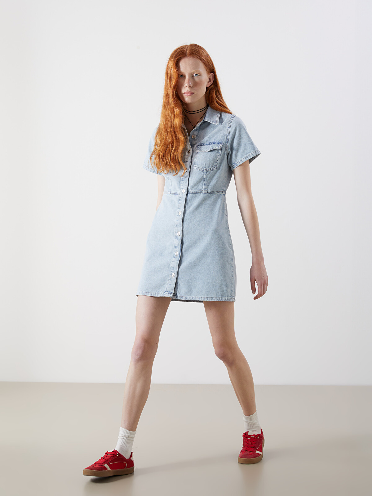 XSIDE Gömlek Yaka Mini Jean Elbise - S5JG28Z8-K9M | LC Waikiki