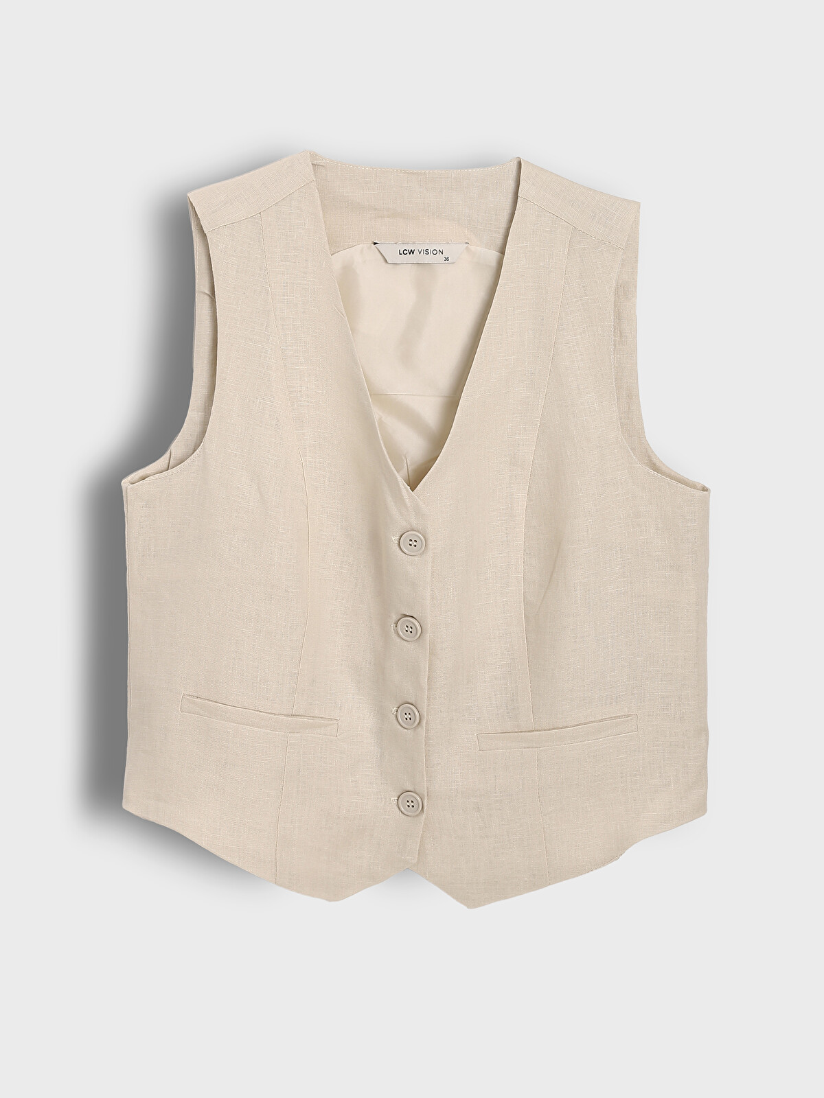 LCWAIKIKI Classic V Neck 100% Linen Women's Classic Vest