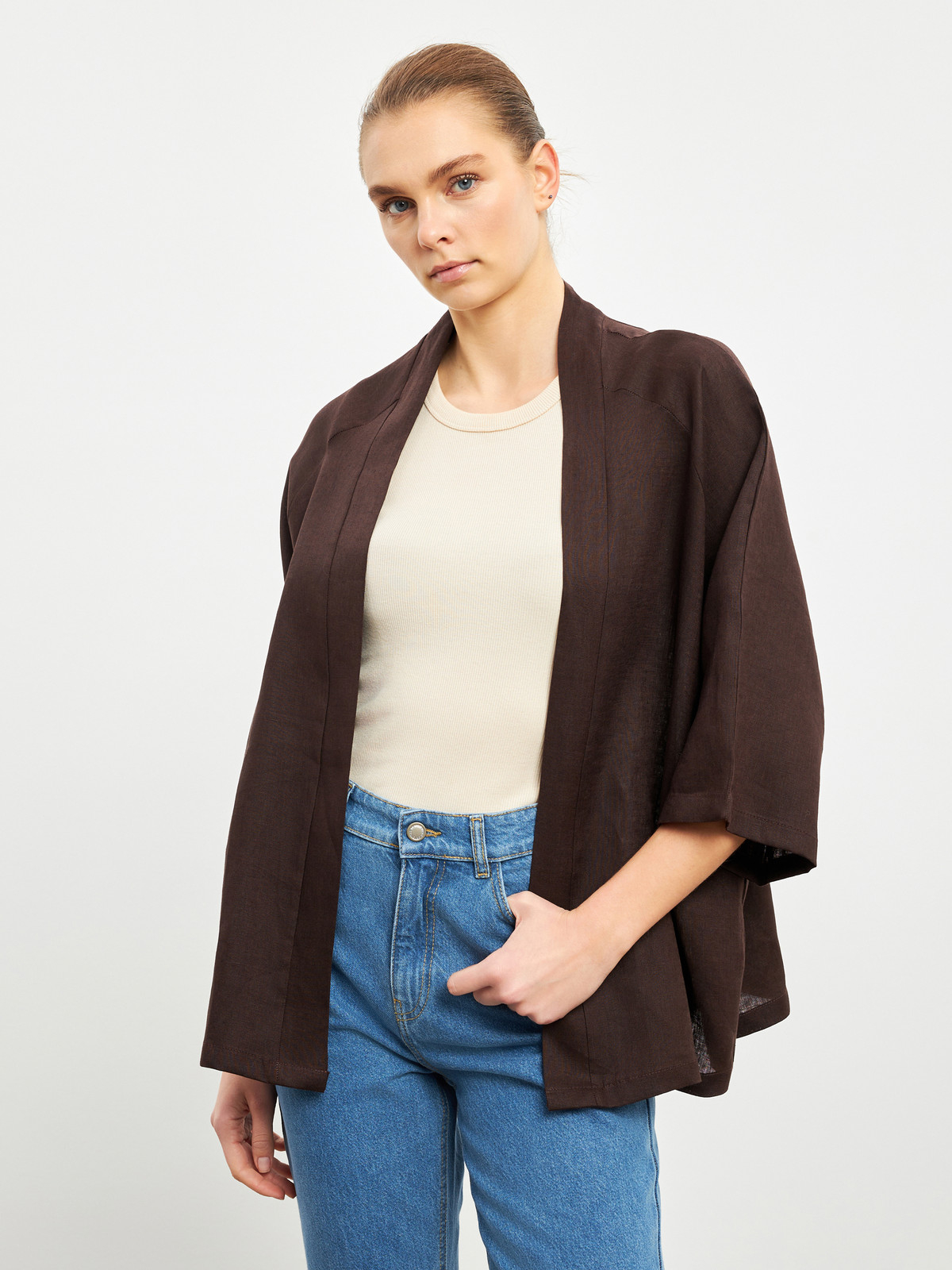 LCWAIKIKI Classic Shawl Collar Oversize 100% Linen Women's Kimono