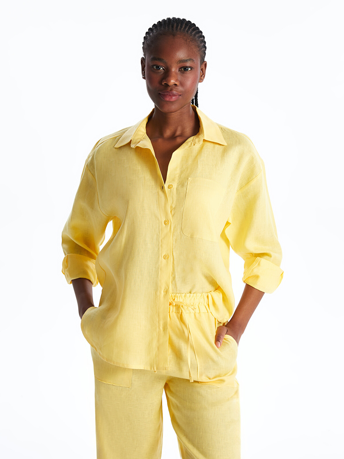 LCWAIKIKI Classic Oversize 100% Linen Women's Shirt - S5JG43Z8-FTT