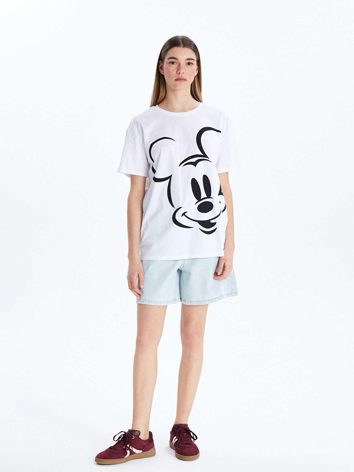 XSIDE Bisiklet Yaka Mickey Mouse Baskılı Kadın Tişört - S5JH69Z8