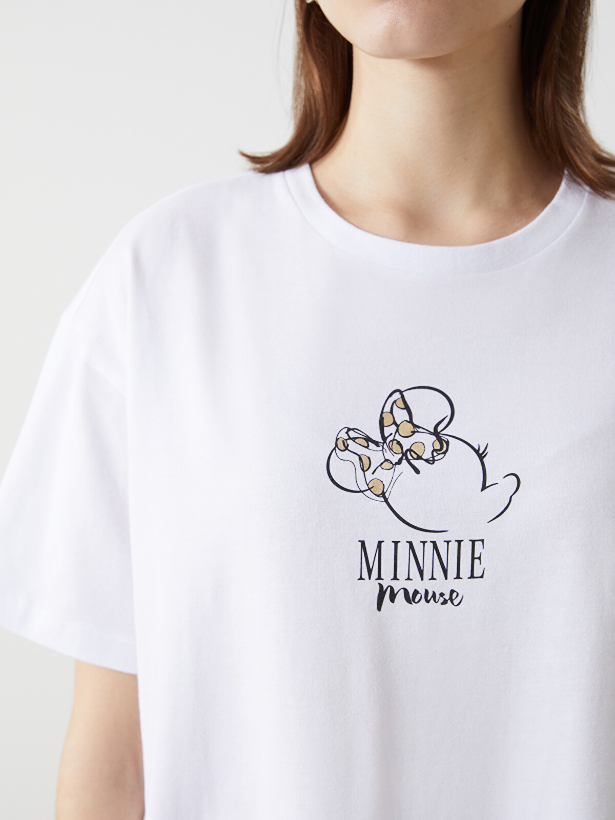XSIDE Tricou cu Guler Rotund Imprimat Minnie Mouse pentru Femei