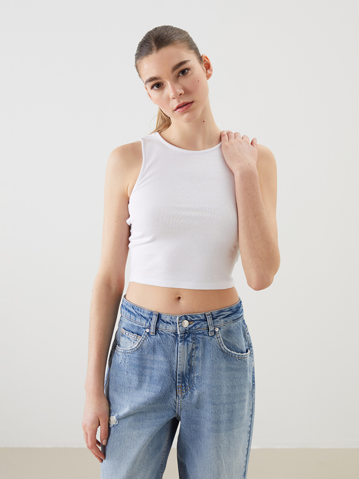 Chelsy様 XSIDE Crop Top Basic Cu Guler Rotund - S5JJ66Z8-Q6K | LC Waikiki