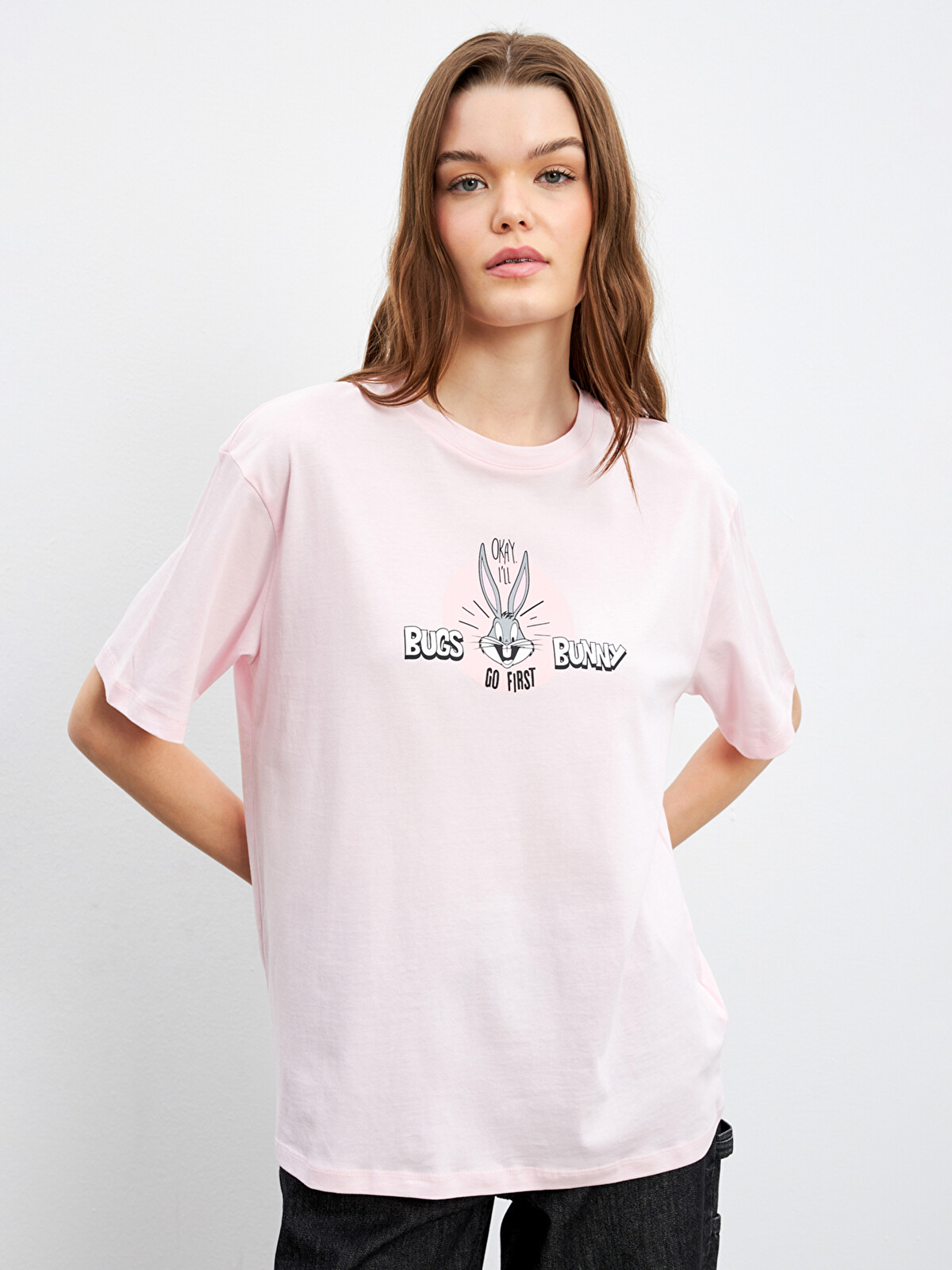 LCWAIKIKI Classic Bugs Bunny Printed Oversize Women's T-shirt