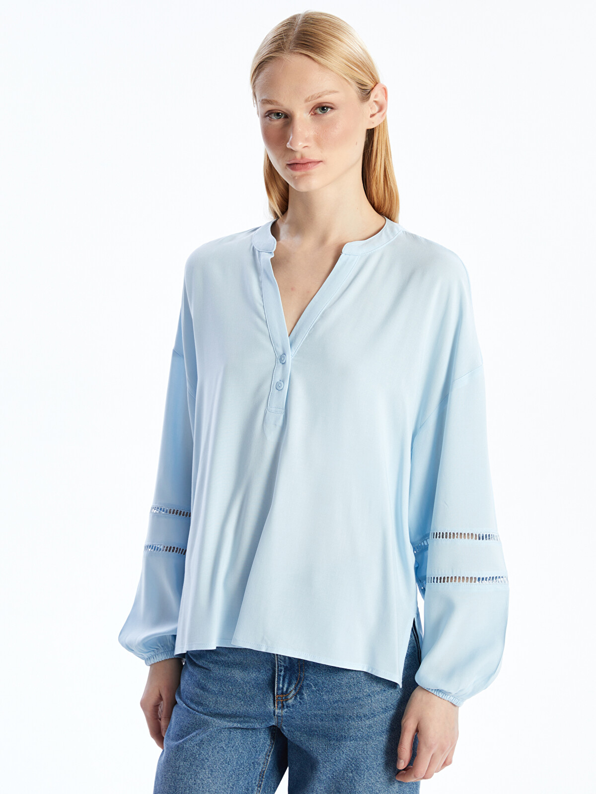 LCW Vision Notch Neck Oversize Blouse - S5JM34Z8-QXL - LC Waikiki