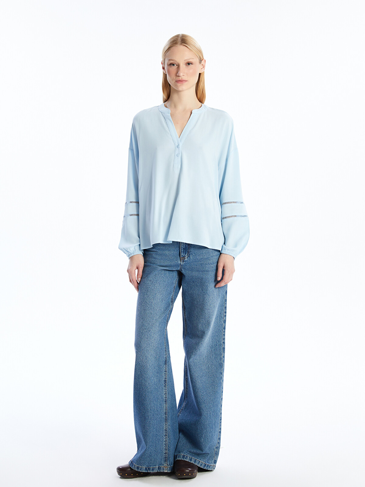 LCW Vision Notch Neck Oversize Blouse - S5JM34Z8-QXL - LC Waikiki