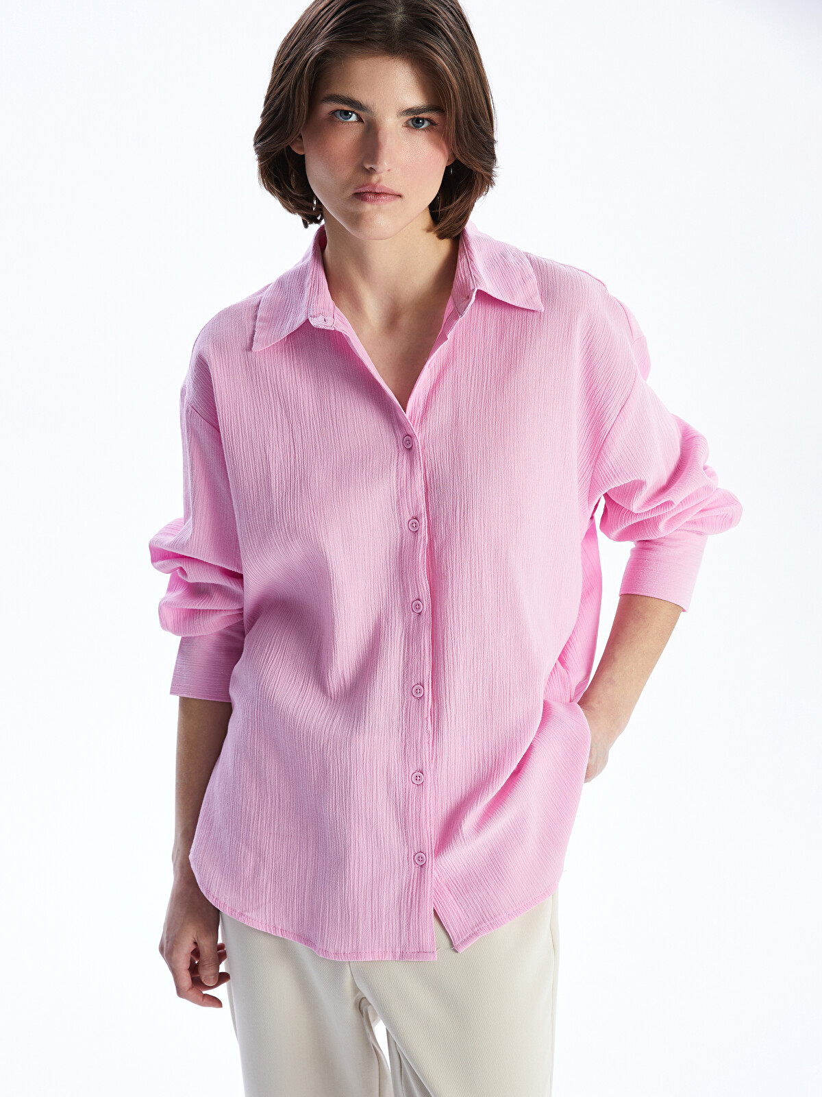 LCW Vision Textured Oversize Women's Shirt - S5JM37Z8-Y1X - LC Waikiki