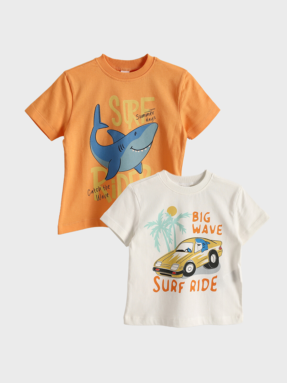 LCW Kids Turuncu Bisiklet Yaka Baskılı Erkek Çocuk Tişört 2'li