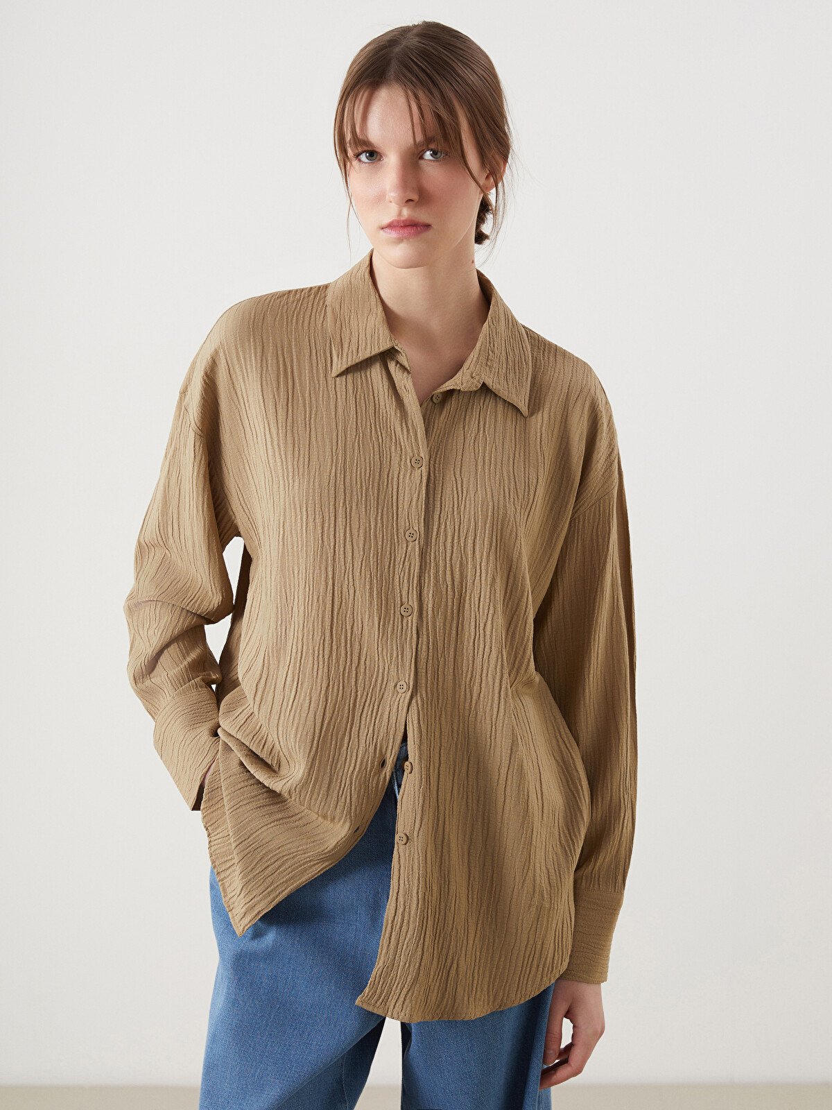 LCWAIKIKI Classic Textured Oversize Women's Shirt - S5JS16Z8-H0T