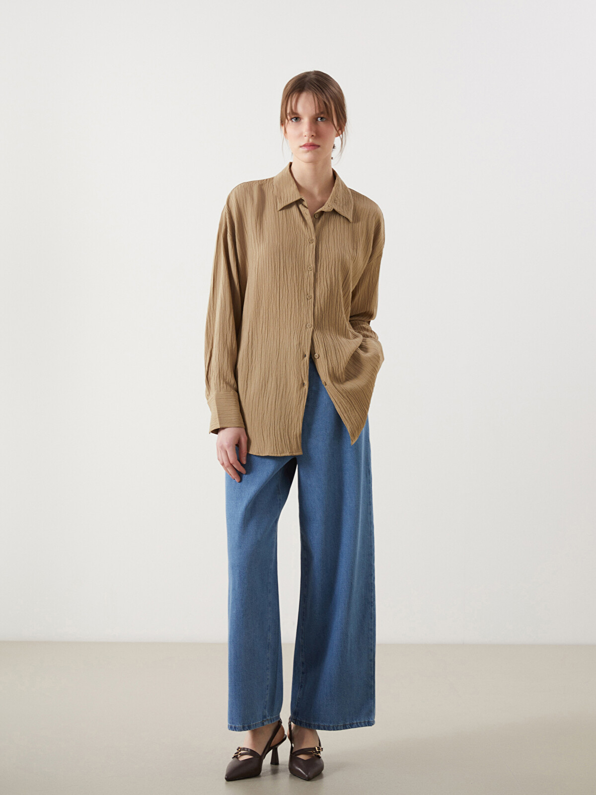 LCWAIKIKI Classic Textured Oversize Women's Shirt - S5JS16Z8-H0T