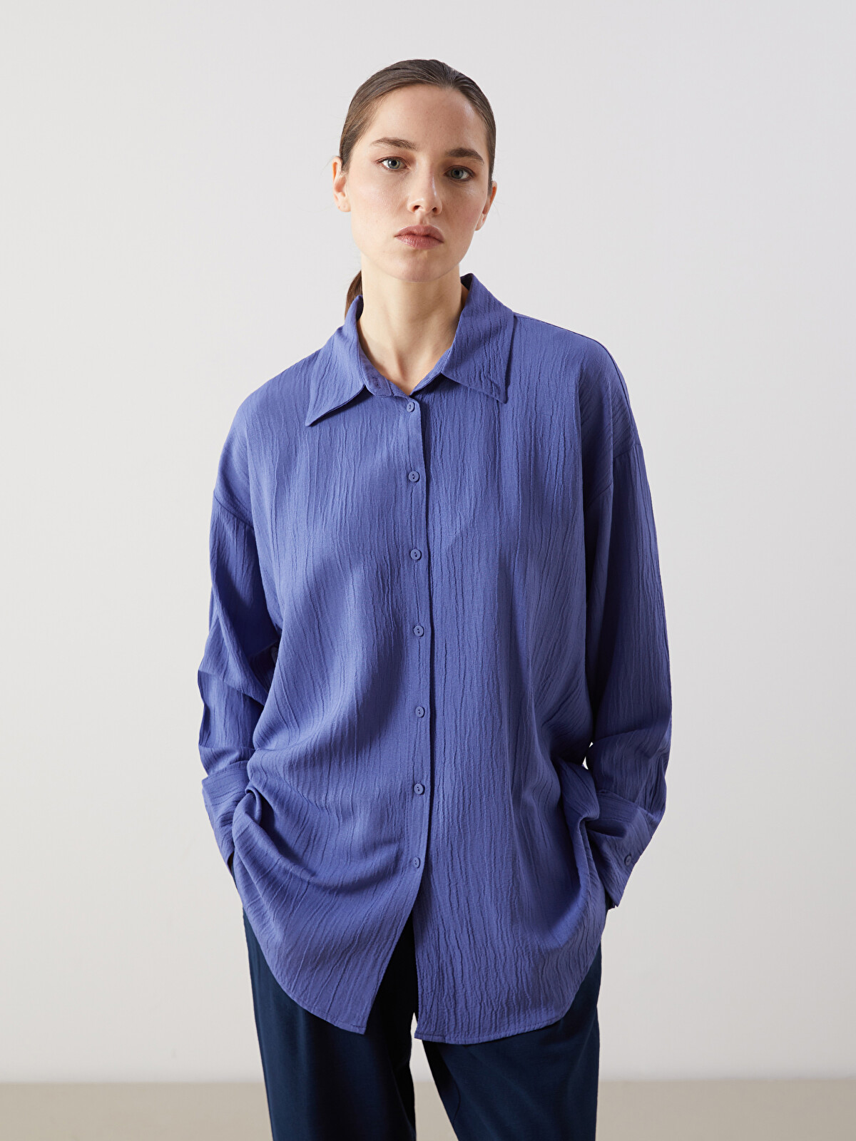 きなこLOUISVUITTON　ネイビー　紺　ブラウス　カットソー　34 LCWAIKIKI Classic Textured Oversize Women's Shirt - S5JS16Z8-YFY