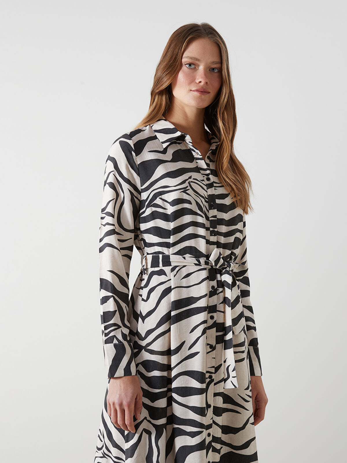 LC Waikiki Zebra Patterned Women's Shirt Dress -S5JT07Z8-F9C
