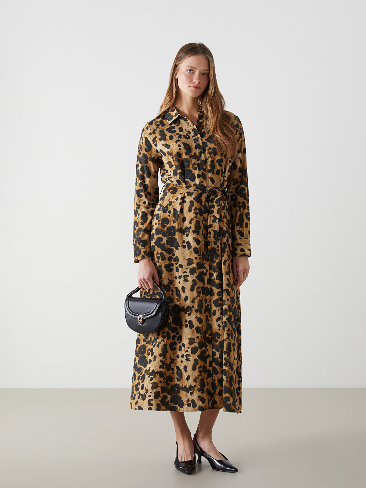 LEOPARD 七部袖ワンピース 2023 LCW Vision Leopard Print Women's Shirt Dress - S5JT07Z8-LQY | LC
