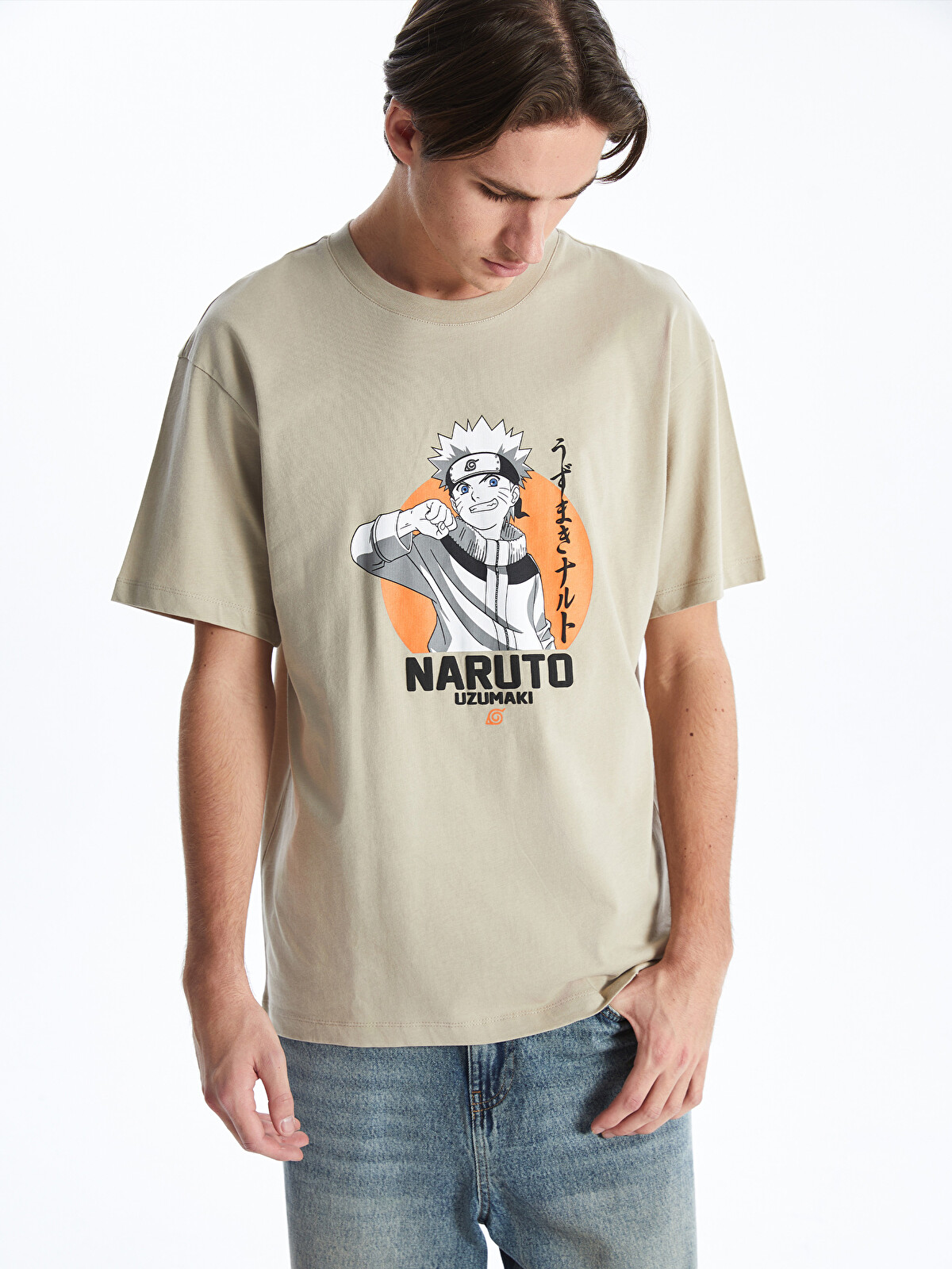 HITO　ナルト XSIDE Bisiklet Yaka Kısa Kollu Naruto Baskılı Penye Erkek Tişört