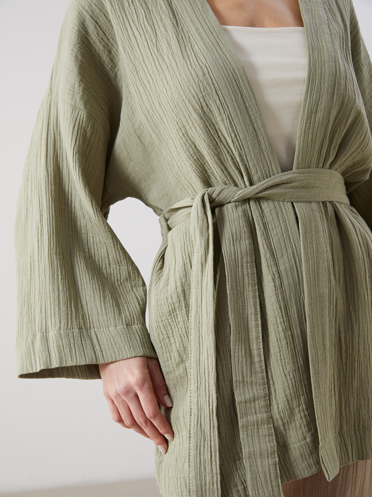 LCWAIKIKI Classic Haki Şal Yaka Kadın Kimono - S5JU11Z8-HBV | LCW