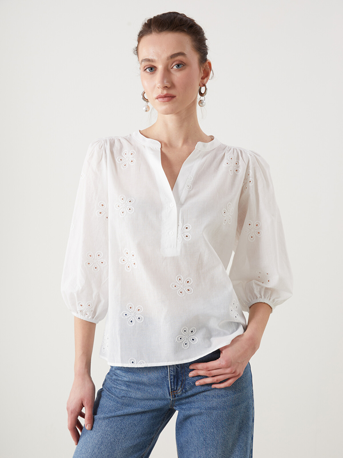 LCWAIKIKI Classic Notch Neck Self Patterned Women's Blouse