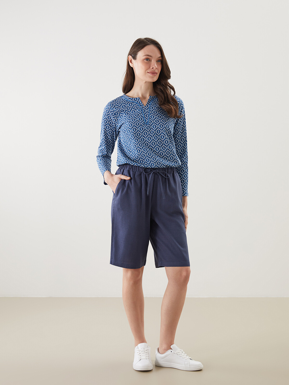 LCW Grace Plain Linen Blend Women's Shorts With Elastic Waist