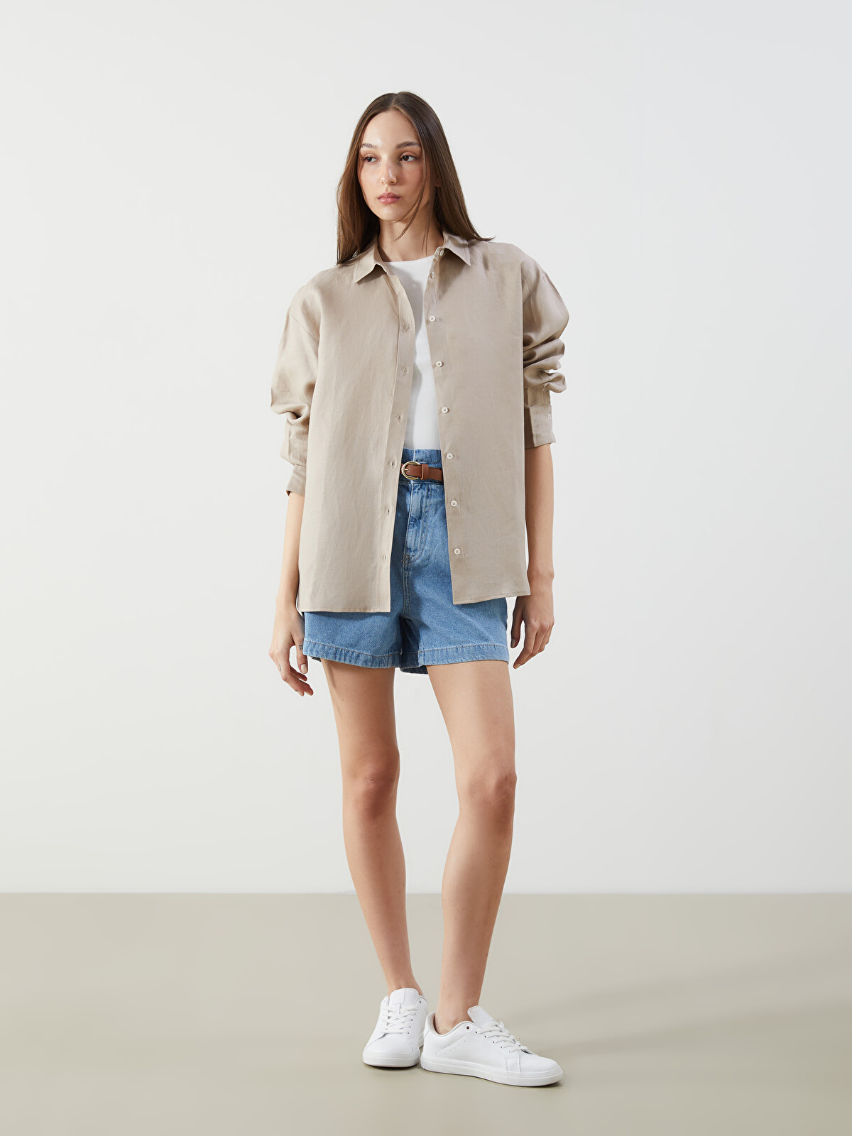 LCW Vision Oversize 100% Linen Women's Shirt - S5K015Z8-GHA | LC