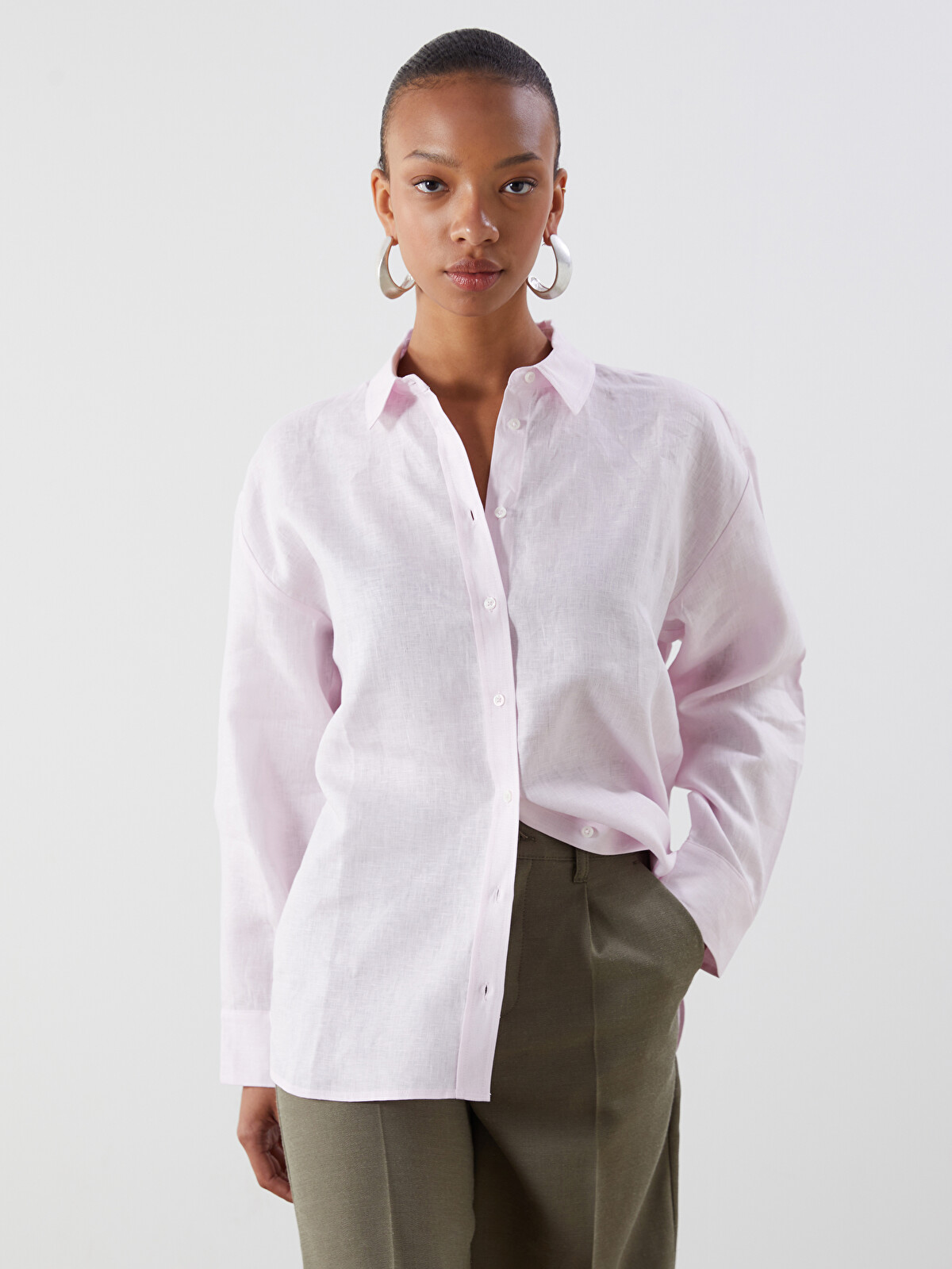 LCW Vision Oversize 100% Linen Women's Shirt - S5K015Z8-QVT - LC