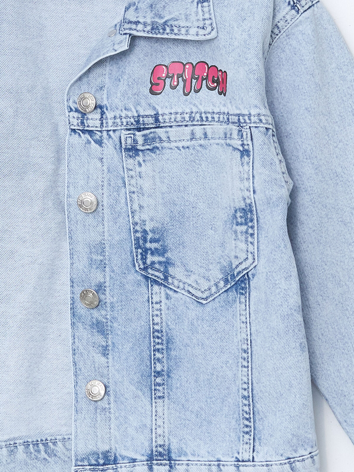【oan】Stitch Pocket Jacket LILO & STITCH © DISNEY EMBROIDERED DENIM JACKET - Mid-blue