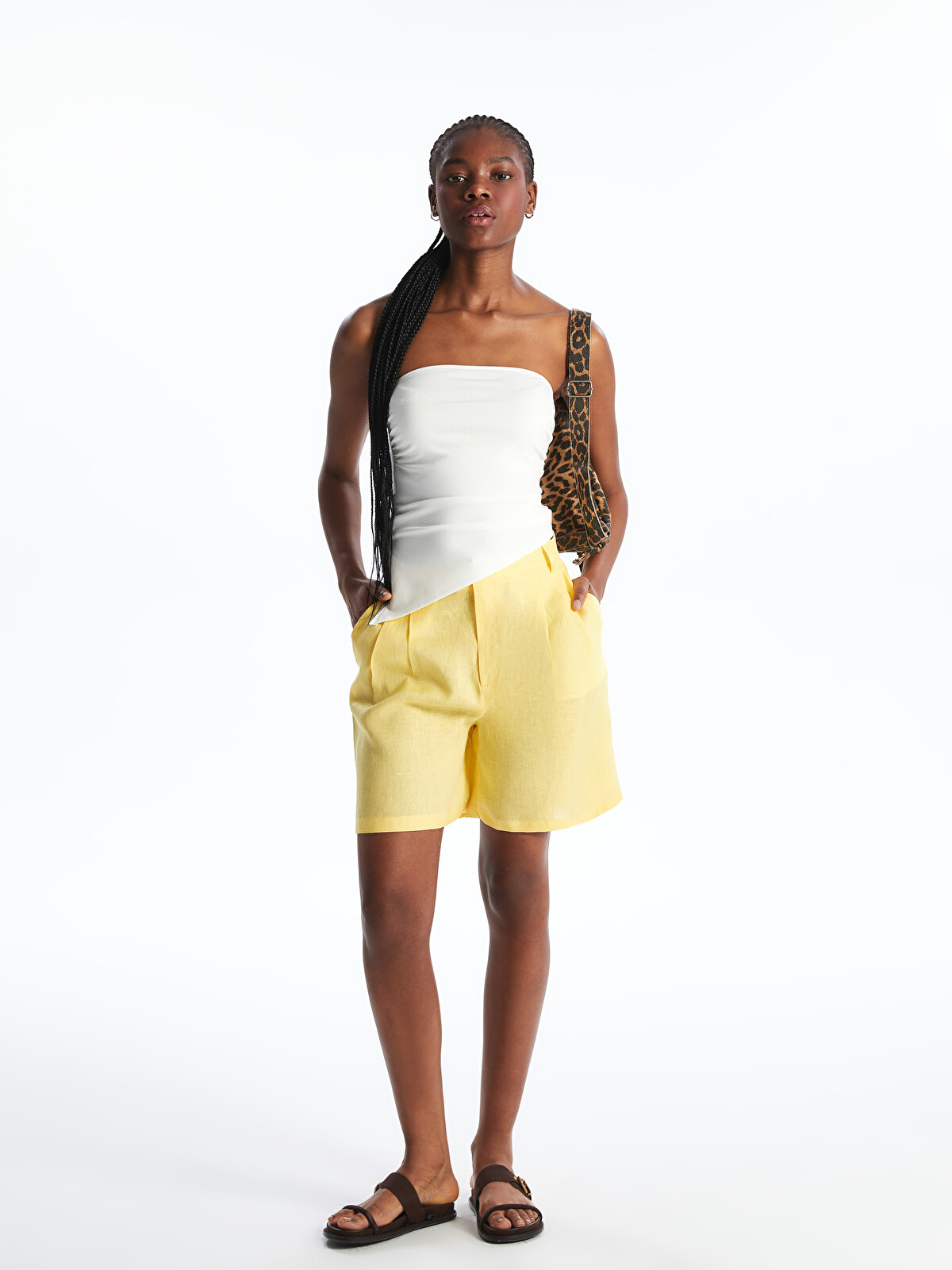 極希少　80s USA製 LINEN WIDE SHORTS LCWAIKIKI Classic Loose Fit 100% Linen Women's Shorts - S5K747Z8