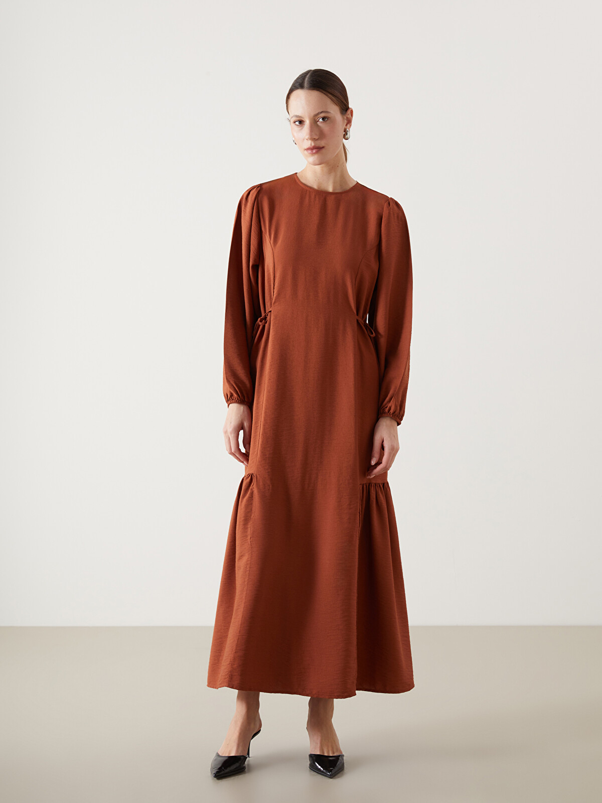 LCW Modest Turuncu Bisiklet Yaka Elbise - S5KA37Z8-DXY | LCW