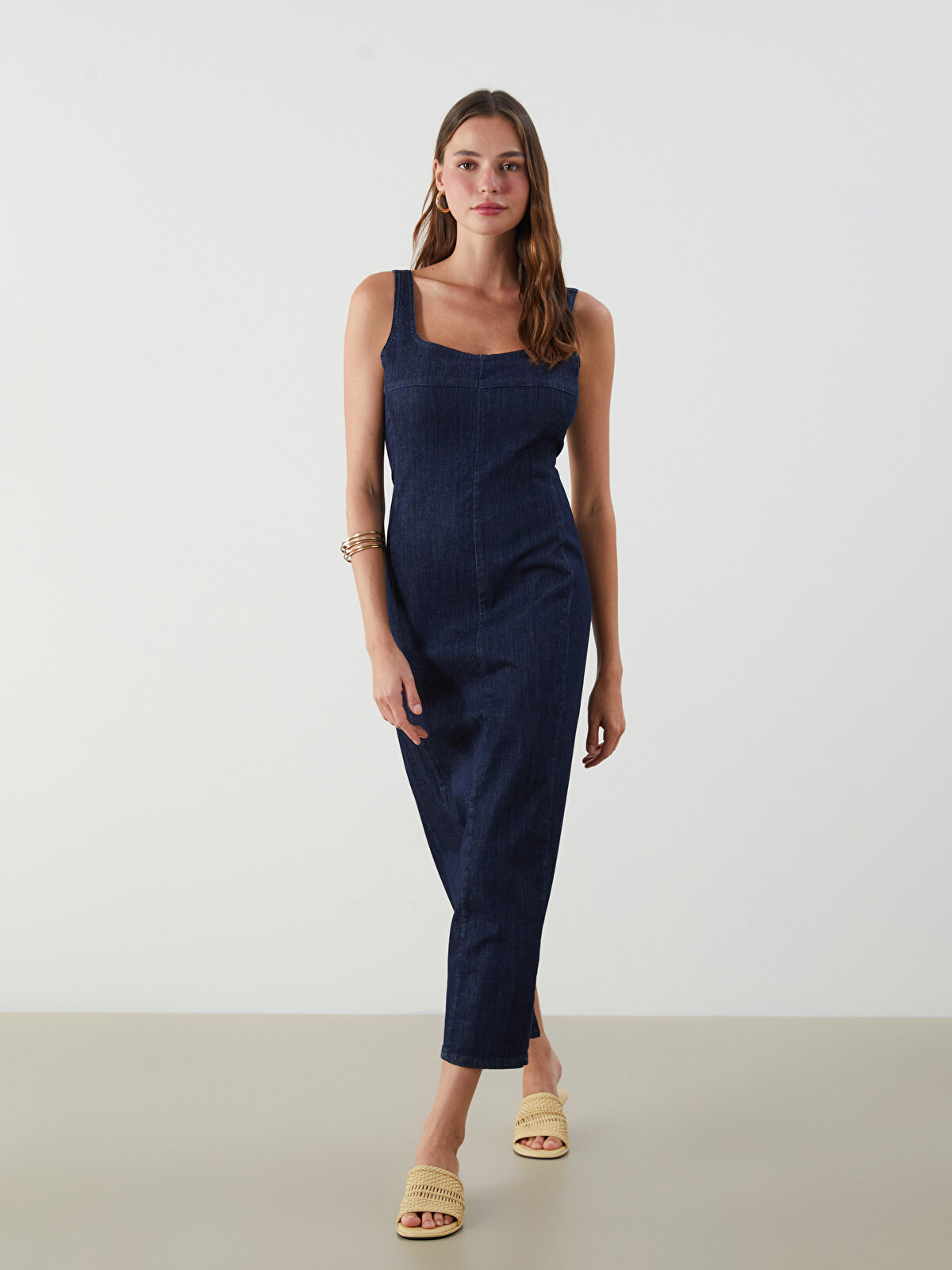 LCW Vision İndigo U Yaka Askılı Jean Elbise - S5KA63Z8-309 | LCW