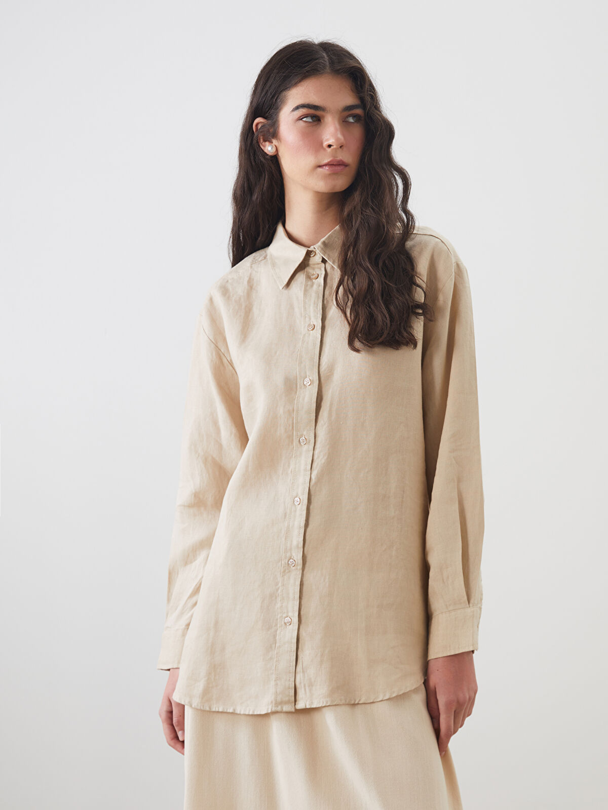 LCW Modest 100% Linen Women's Shirt Tunic -S5KB84Z8-FKU - LC