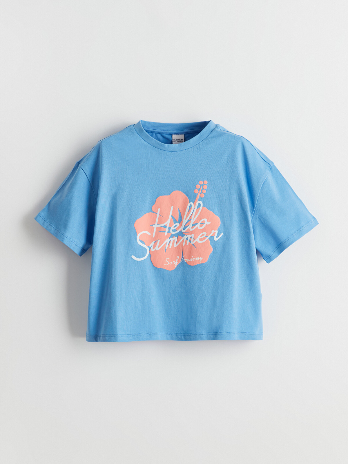 KOUページ LCW Kids Mavi Bisiklet Yaka Çiçekli Penye Kız Çocuk Tişört