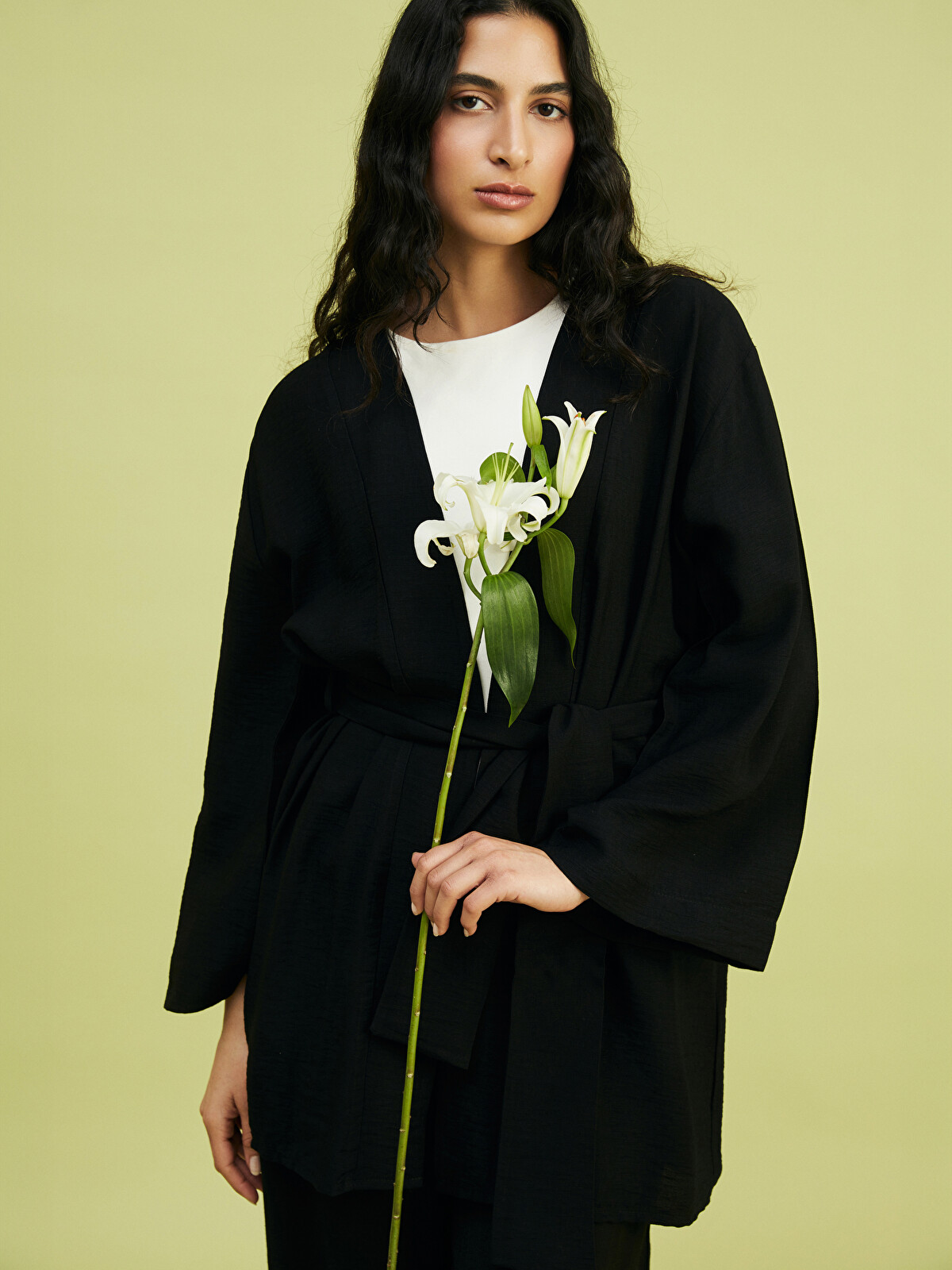 LCW Modest Siyah Şal Yaka Oversize Kadın Kimono - S5KN18Z8-RQL | LCW