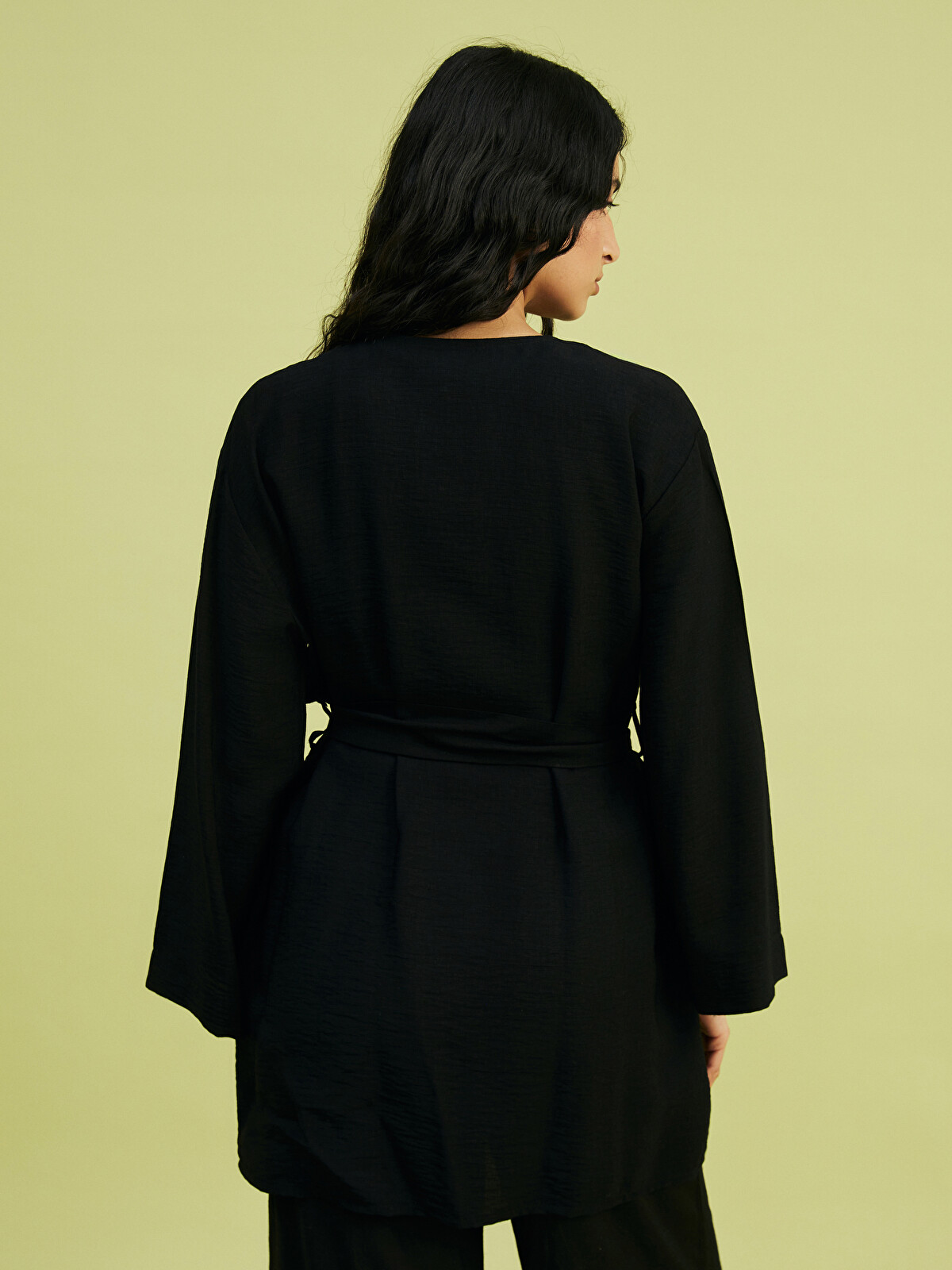 LCW Modest Siyah Şal Yaka Oversize Kadın Kimono - S5KN18Z8-RQL | LCW