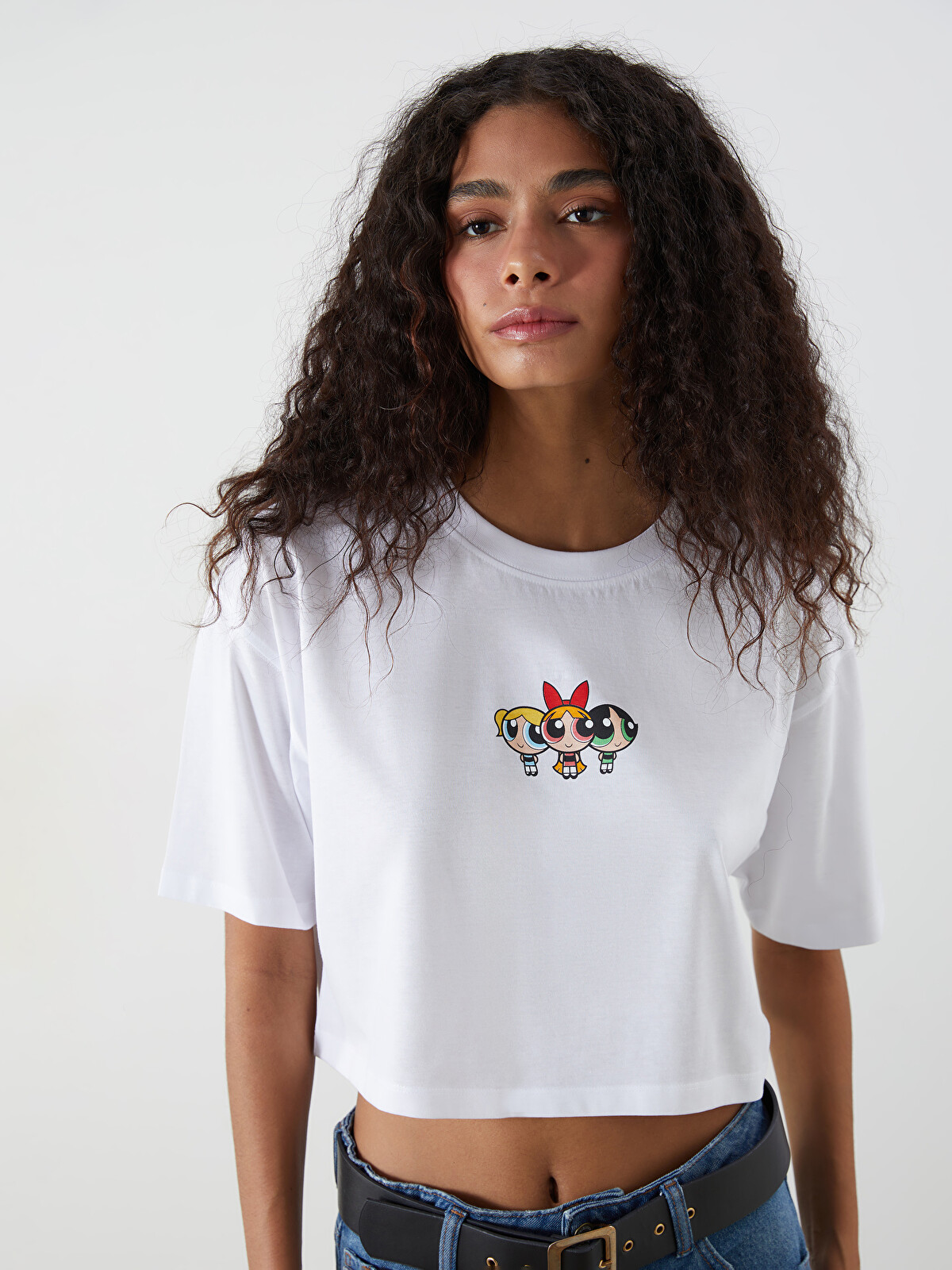 puchikujira LCWAIKIKI Classic Bisiklet Yaka Powerpuff Girls Baskılı Crop