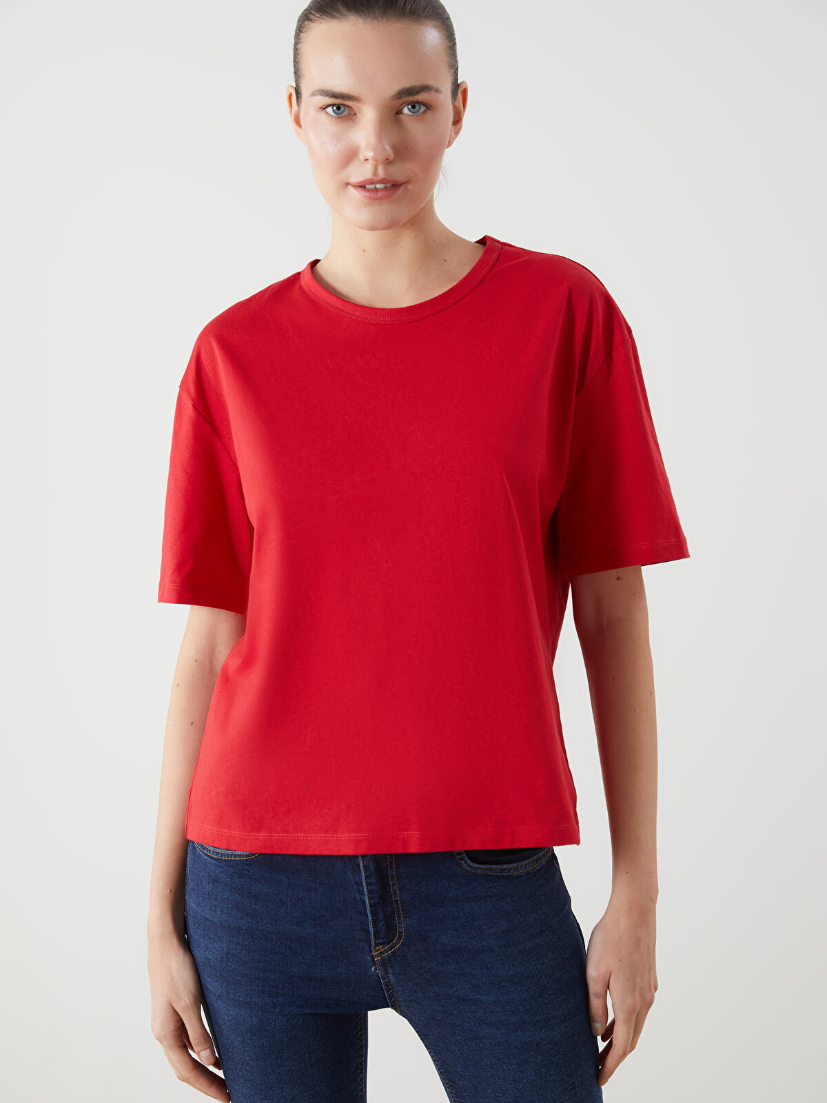 LCW ECO Bisiklet Yaka Oversize Kadın Tişört - S5KR16Z8-R3R | LC