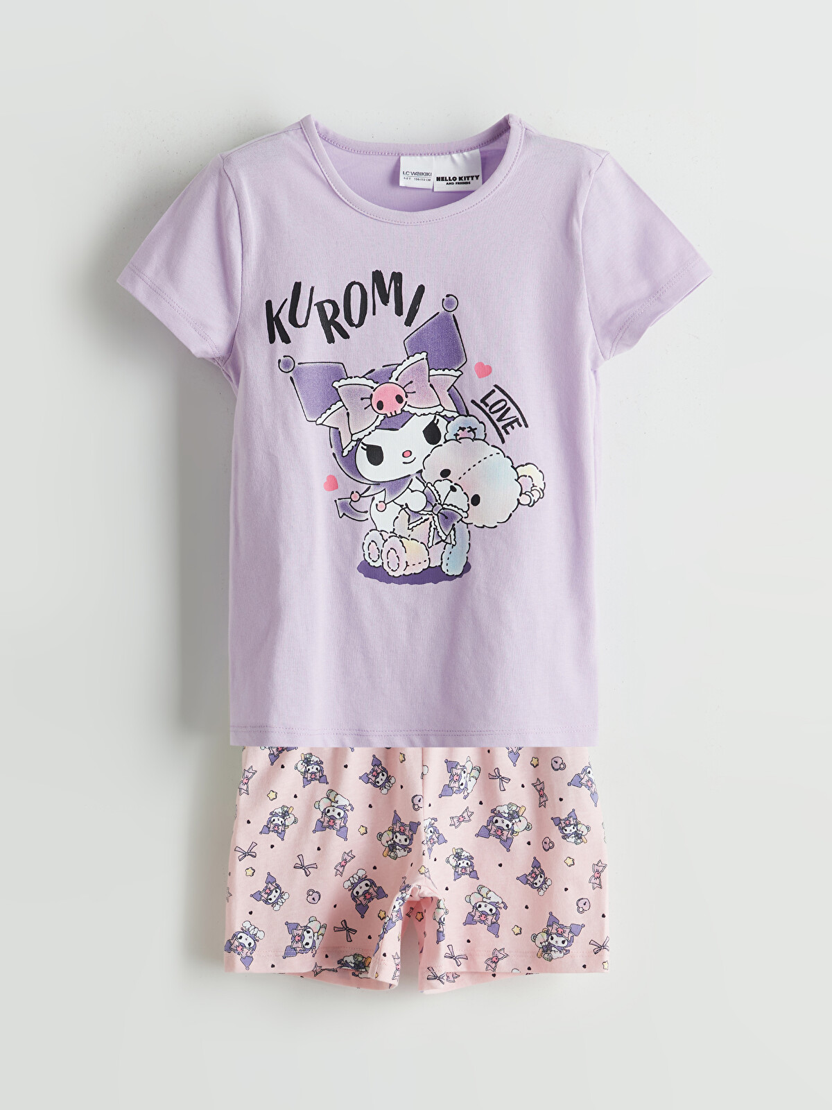 LCW Kids Lila Bisiklet Yaka Kuromi Baskılı Kız Çocuk Şortlu Pijama