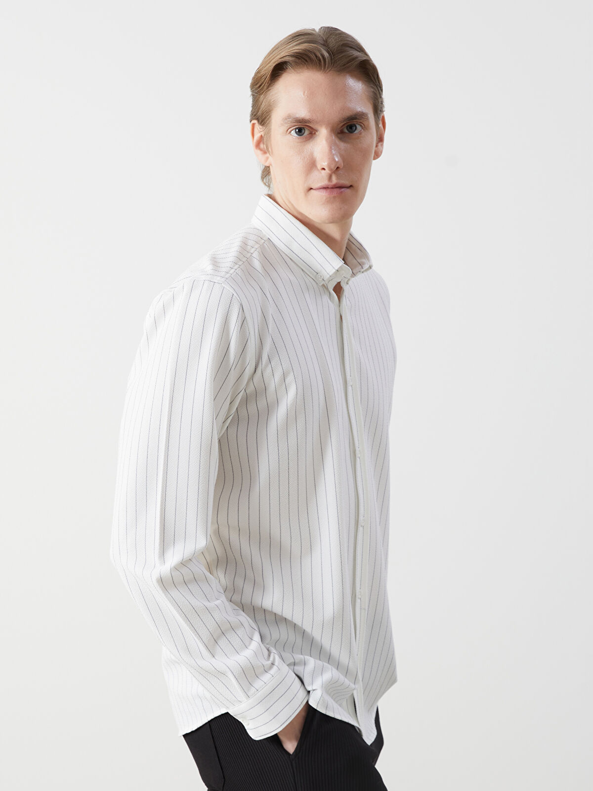 LCW Vision Slim Fit Long Sleeve Striped Dobby Men's Shirt