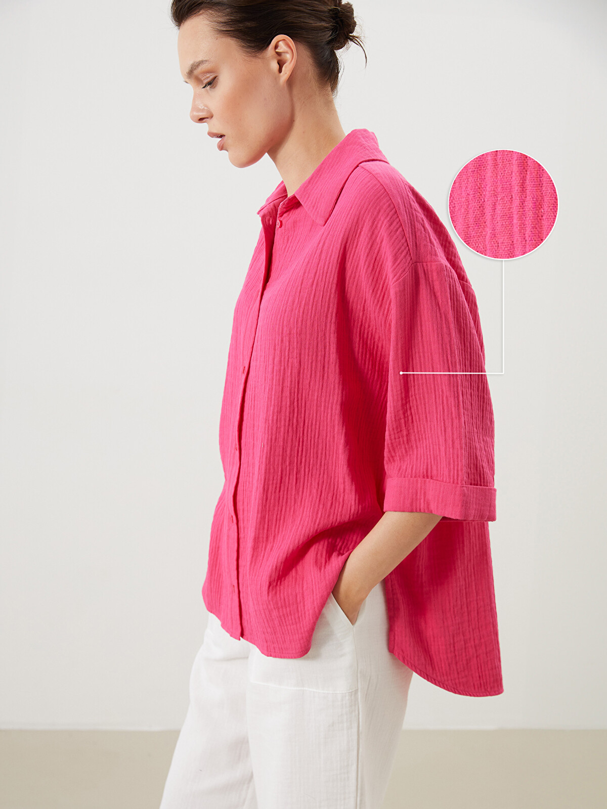 _ for only page（さん） LCW Comfort Fuşya Müslin Düz Gömlek - S5KV78Z8-KKU | LCW