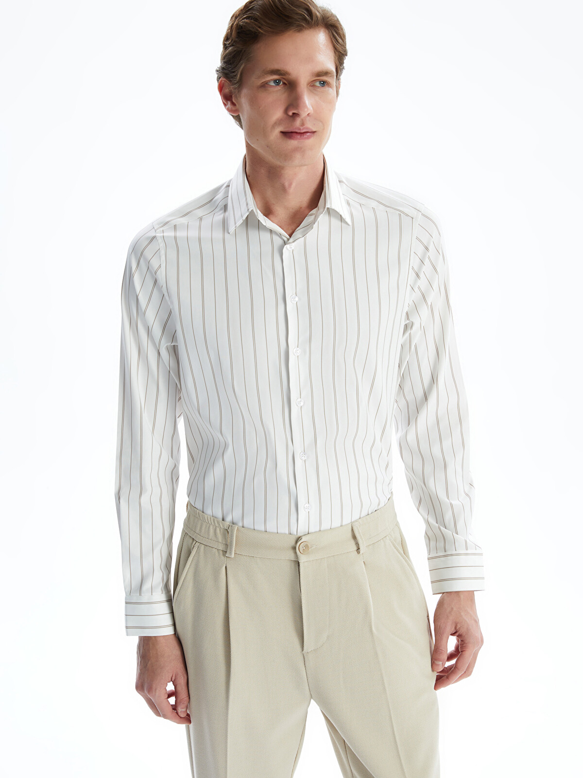 LCW BUSINESS Slim Fit Long Sleeve Striped Men's Shirt - S5KV84Z8